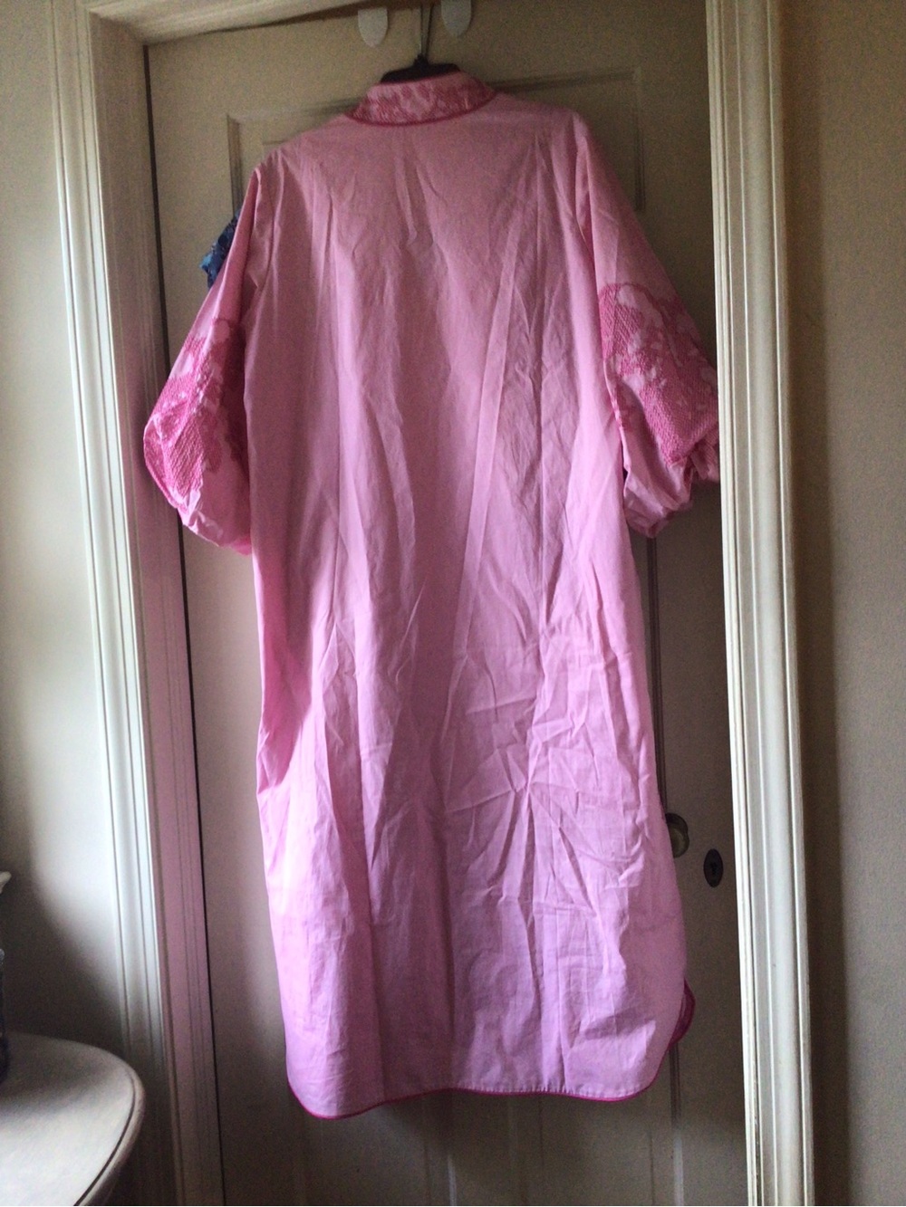 Pink Midi Dress with Floral Jacquard and Balloon Sleeves - Picture 10 of 10